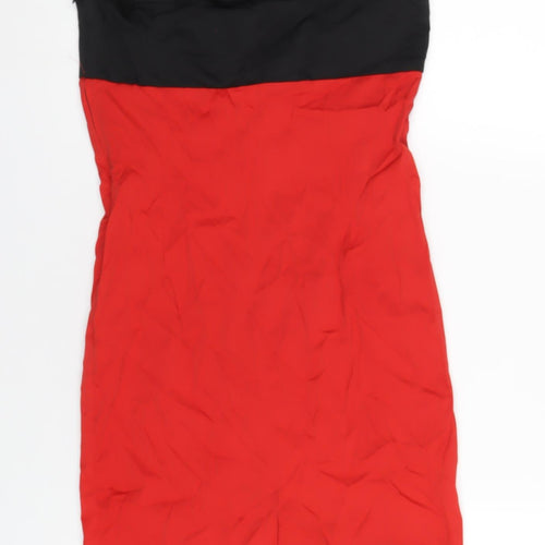 Zara Womens Red Polyester Pencil Dress Size S Square Neck Zip