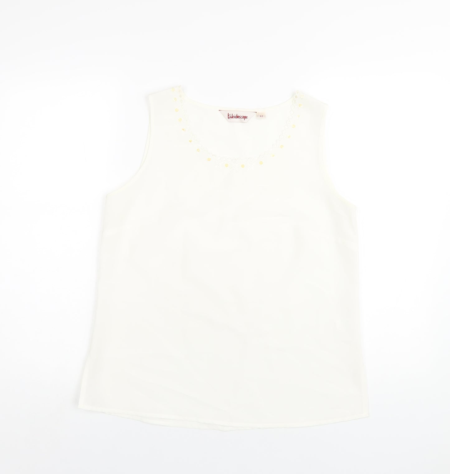 Kaleidoscope Womens Ivory Polyester Basic Tank Size 12 Scoop Neck