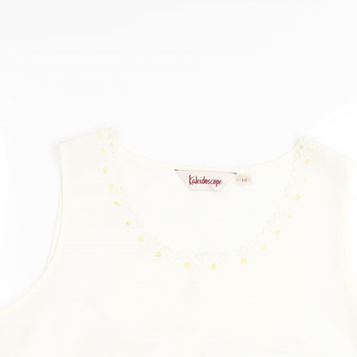 Kaleidoscope Womens Ivory Polyester Basic Tank Size 12 Scoop Neck
