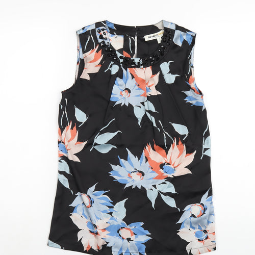 Clements Ribeiro Womens Multicoloured Floral Polyester Basic Blouse Size 8 Scoop Neck - Beaded Neckline