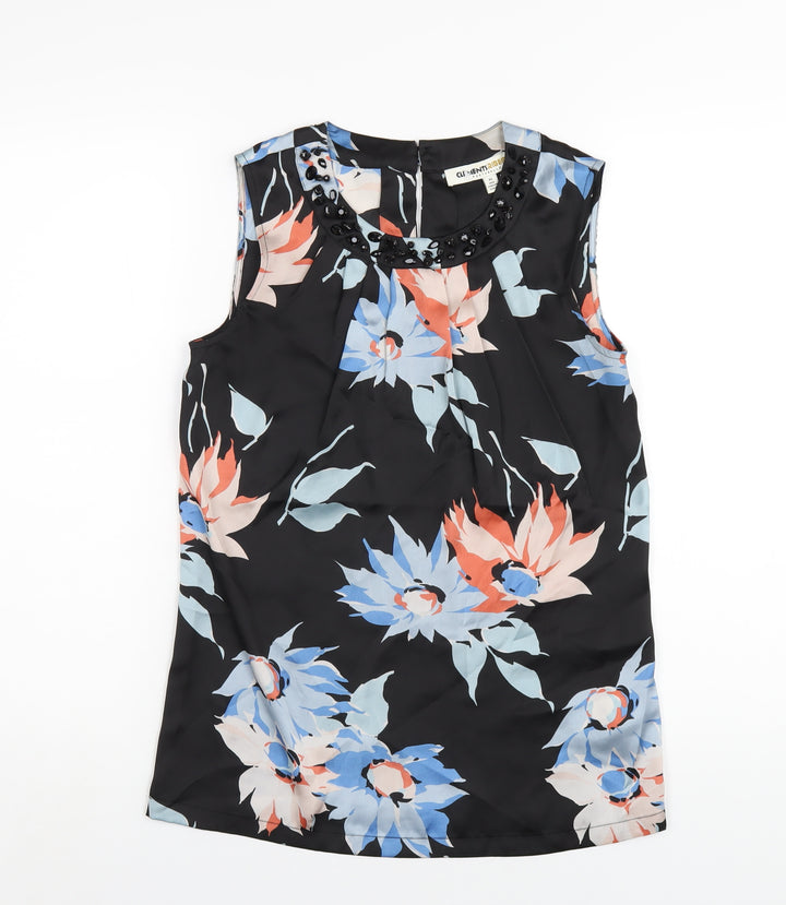 Clements Ribeiro Womens Multicoloured Floral Polyester Basic Blouse Size 8 Scoop Neck - Beaded Neckline
