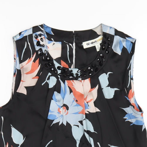 Clements Ribeiro Womens Multicoloured Floral Polyester Basic Blouse Size 8 Scoop Neck - Beaded Neckline