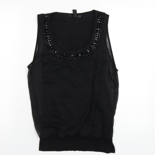 H&M Womens Black Polyester Basic Tank Size 8 Scoop Neck - Beaded Neckline
