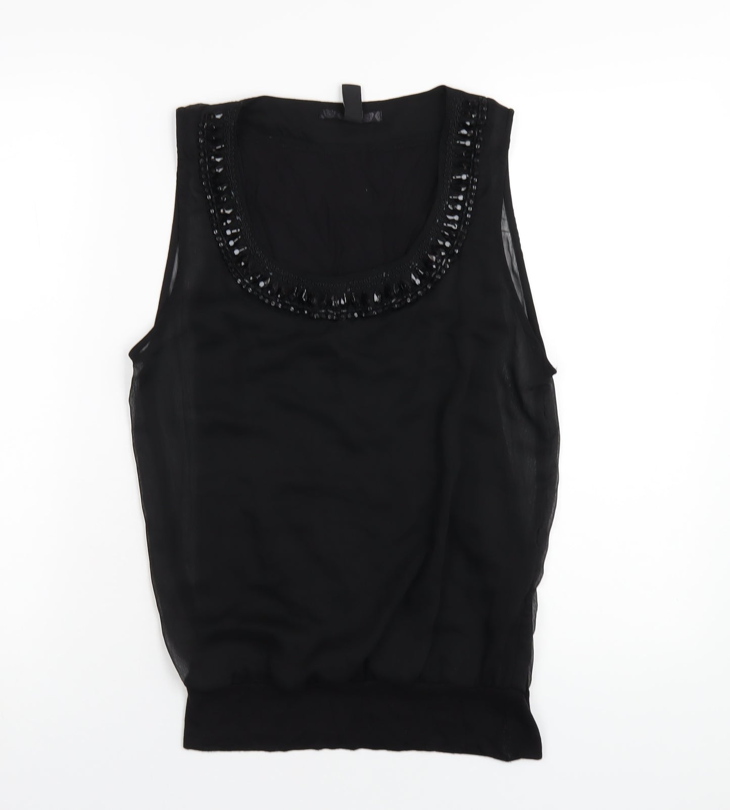 H&M Womens Black Polyester Basic Tank Size 8 Scoop Neck - Beaded Neckline