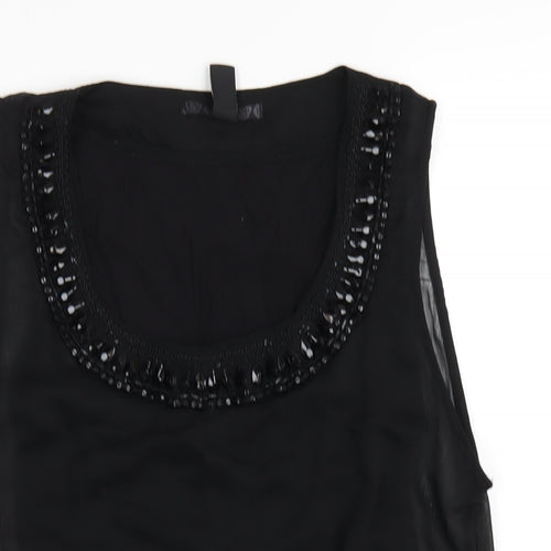 H&M Womens Black Polyester Basic Tank Size 8 Scoop Neck - Beaded Neckline