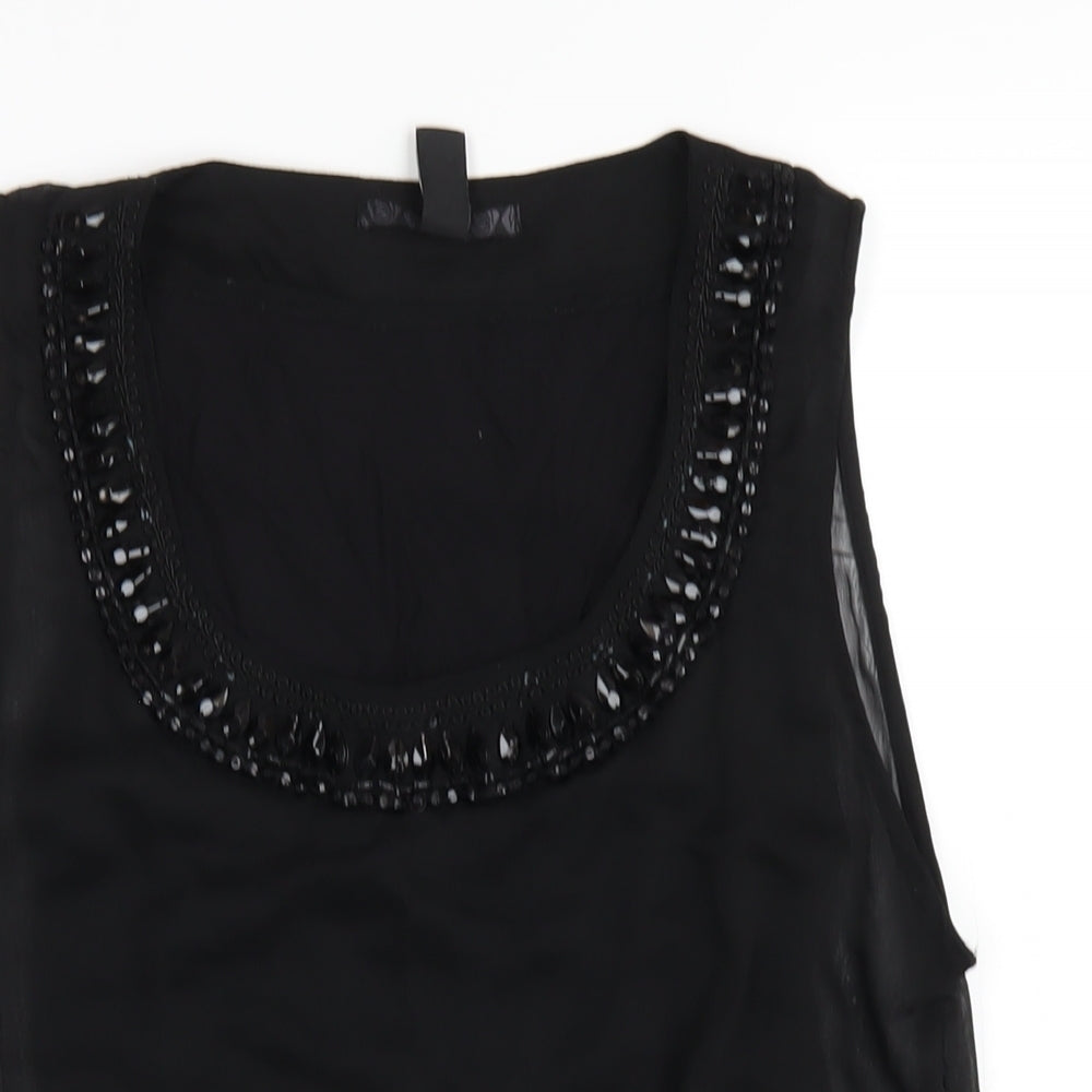 H&M Womens Black Polyester Basic Tank Size 8 Scoop Neck - Beaded Neckline