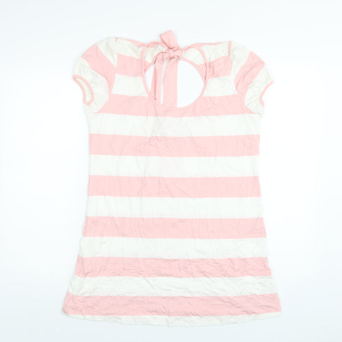 SAVIDA Womens Pink Striped Viscose Basic T-Shirt Size 16 Scoop Neck