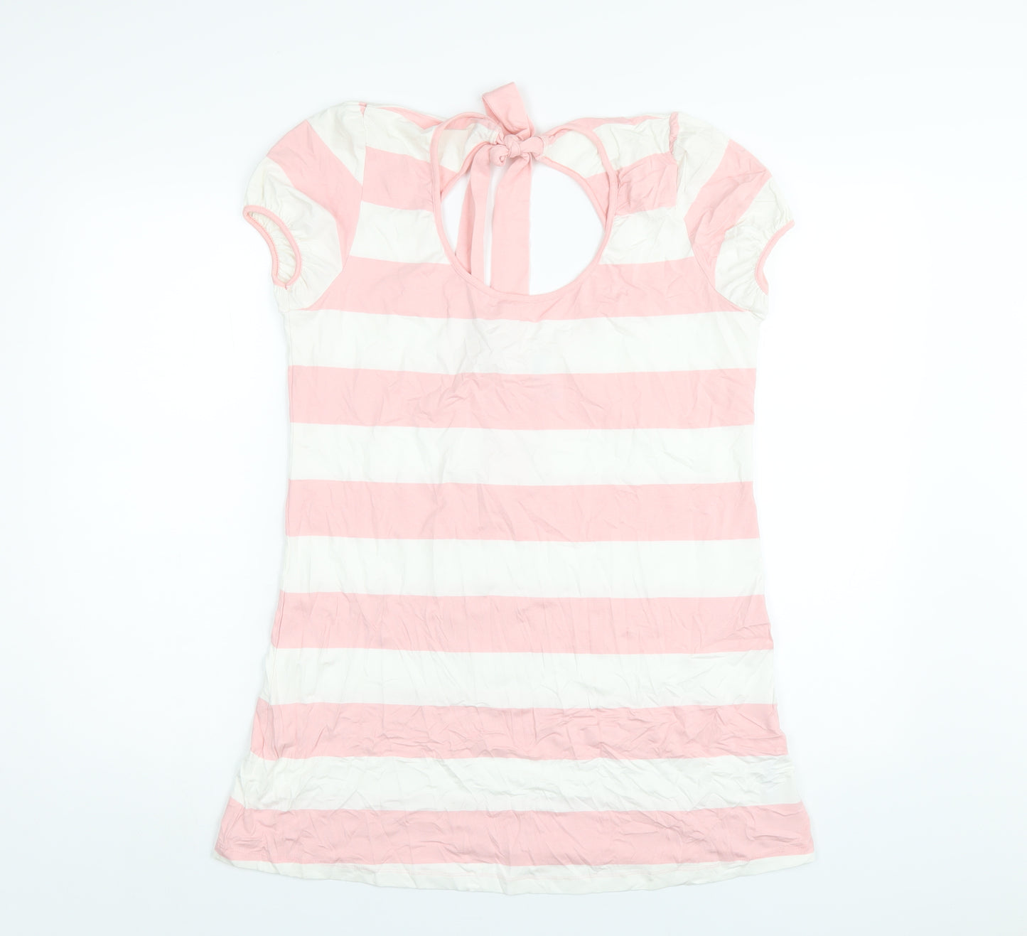SAVIDA Womens Pink Striped Viscose Basic T-Shirt Size 16 Scoop Neck