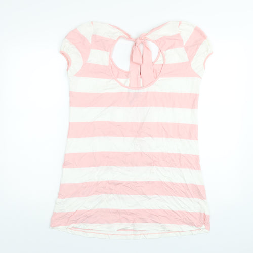 SAVIDA Womens Pink Striped Viscose Basic T-Shirt Size 16 Scoop Neck