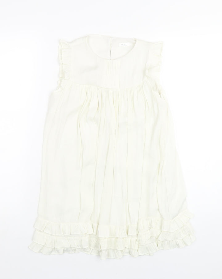 NEXT Girls Ivory Polyester A-Line Size 8 Years Round Neck Button
