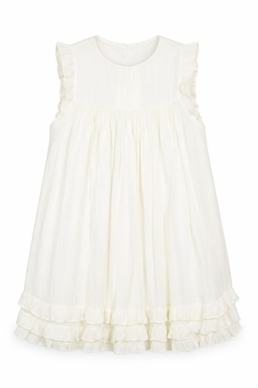 Front view of Next girls’ ivory polyester a-line, size 8, years round neck button