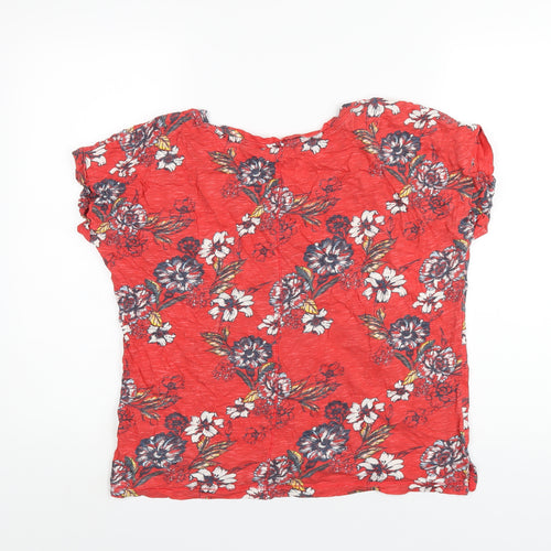 M&Co Womens Red Floral Cotton Basic T-Shirt Size 18 V-Neck