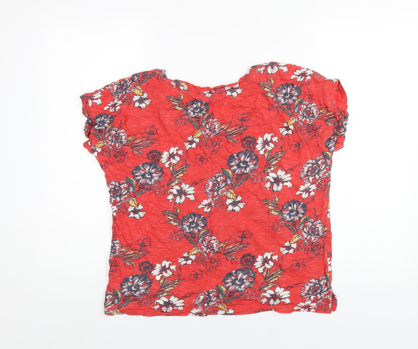 M&Co Womens Red Floral Cotton Basic T-Shirt Size 18 V-Neck