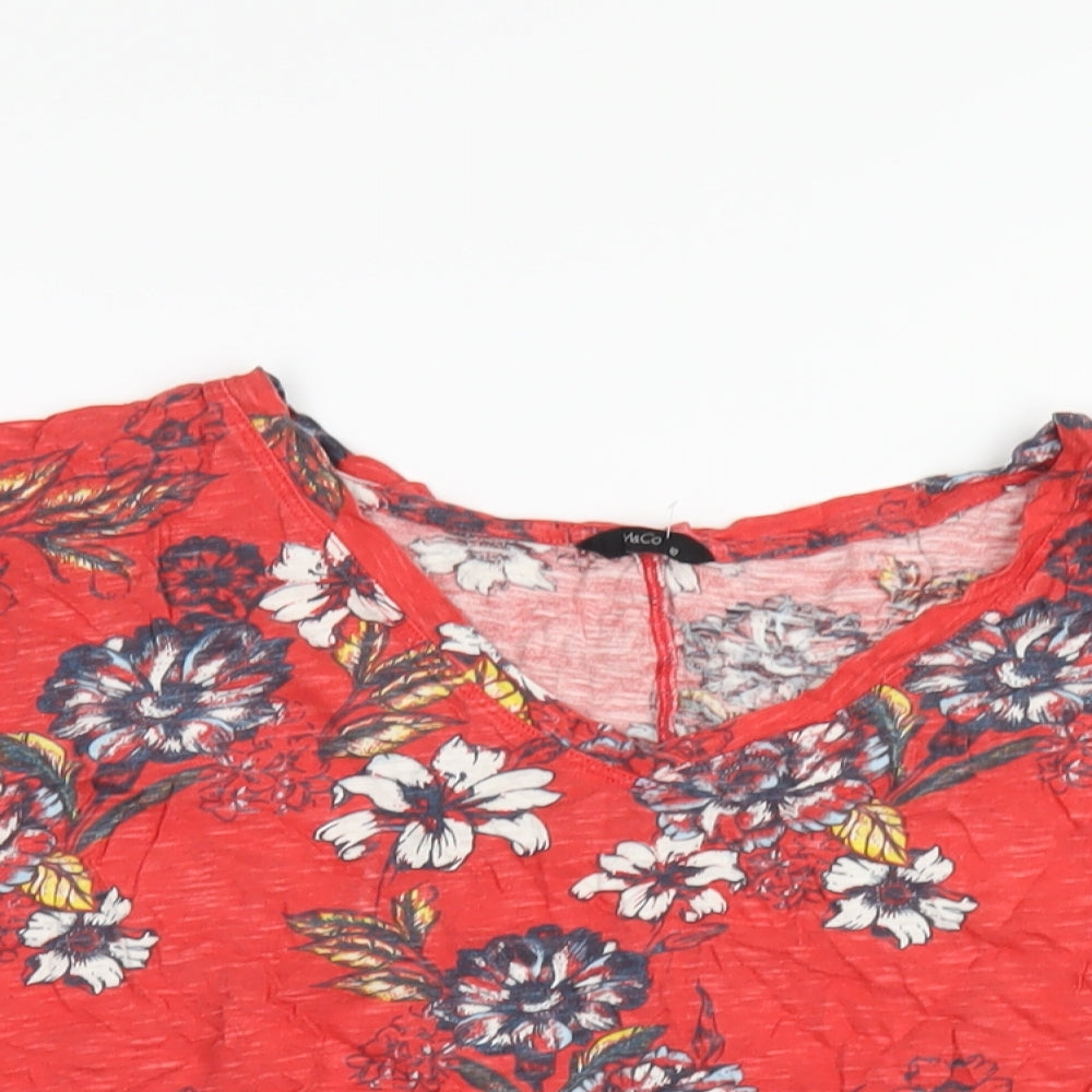 M&Co Womens Red Floral Cotton Basic T-Shirt Size 18 V-Neck