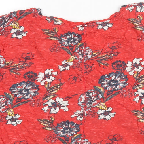 M&Co Womens Red Floral Cotton Basic T-Shirt Size 18 V-Neck
