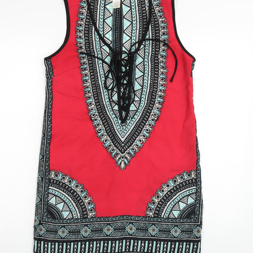 Band of Gypsies Womens Multicoloured Geometric Polyester A-Line Size M Round Neck Pullover