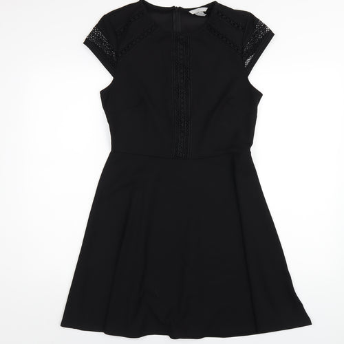 H&M Womens Black Polyester A-Line Size M Round Neck Zip