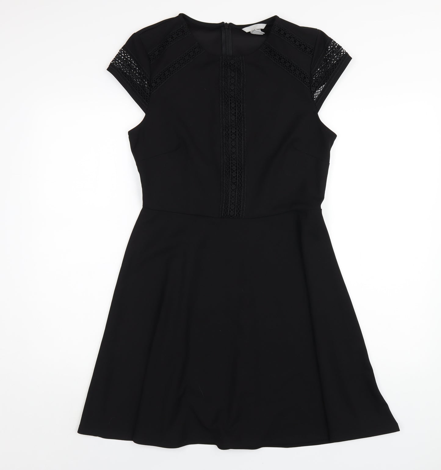 H&M Womens Black Polyester A-Line Size M Round Neck Zip