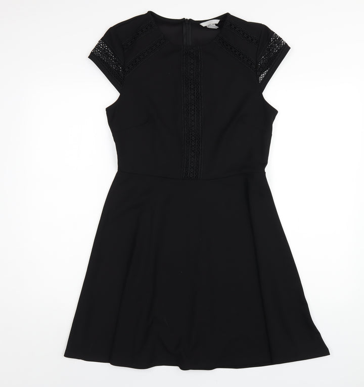 H&M Womens Black Polyester A-Line Size M Round Neck Zip