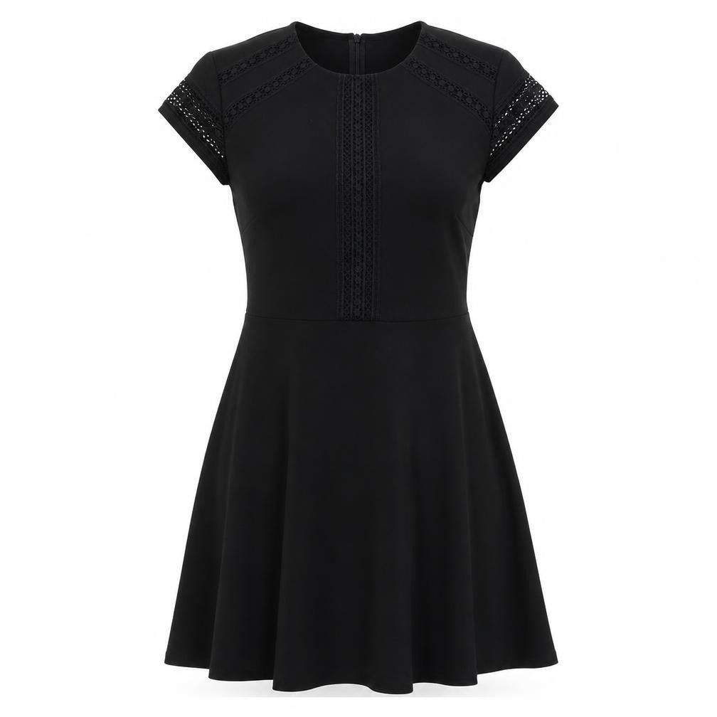 Front view of H&M women’s black polyester a-line, size M, round neck zip
