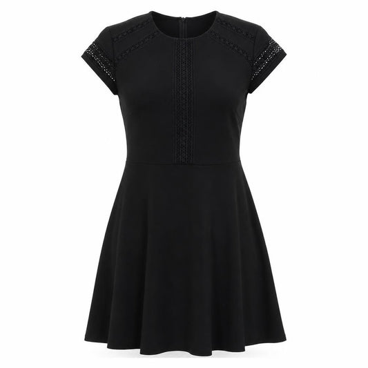 Front view of H&M women’s black polyester a-line, size M, round neck zip