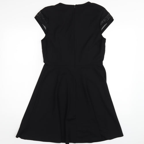 H&M Womens Black Polyester A-Line Size M Round Neck Zip