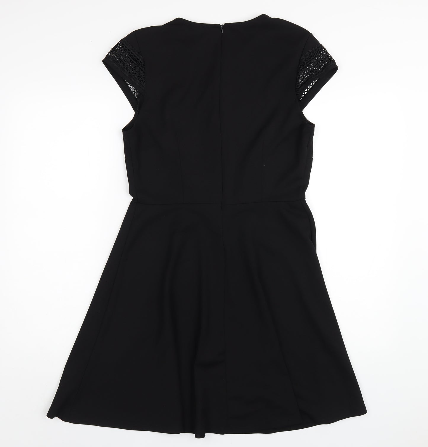 H&M Womens Black Polyester A-Line Size M Round Neck Zip
