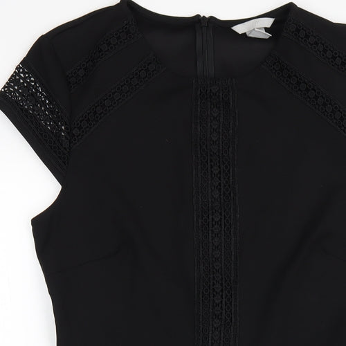 H&M Womens Black Polyester A-Line Size M Round Neck Zip