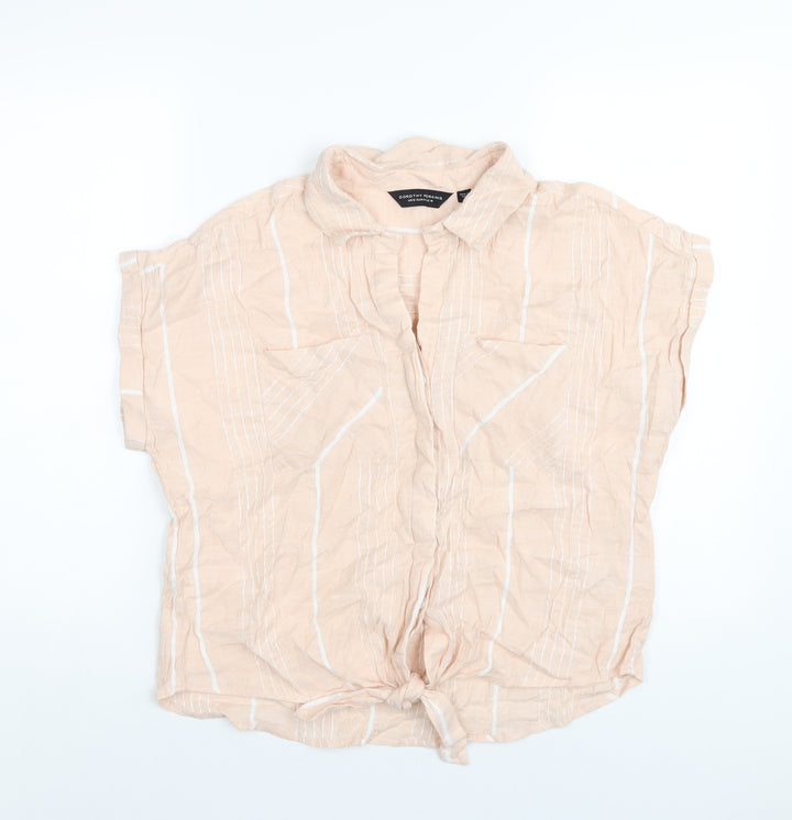 Dorothy Perkins Womens Pink Striped Cotton Basic Button-Up Size 16 Collared