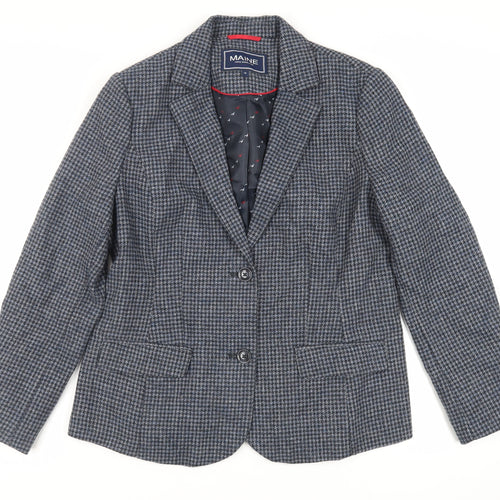 Maine New England Womens Blue Geometric Jacket Blazer Size 14 Button