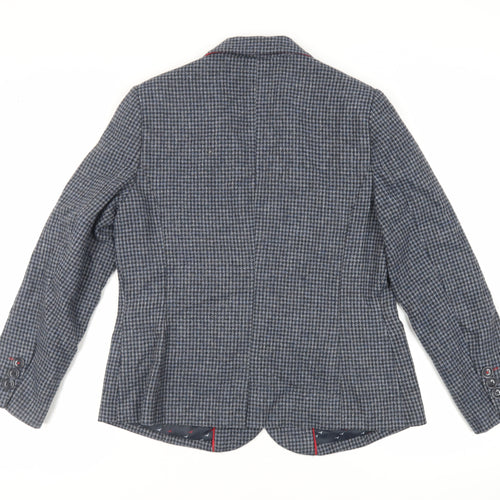 Maine New England Womens Blue Geometric Jacket Blazer Size 14 Button