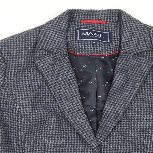 Maine New England Womens Blue Geometric Jacket Blazer Size 14 Button