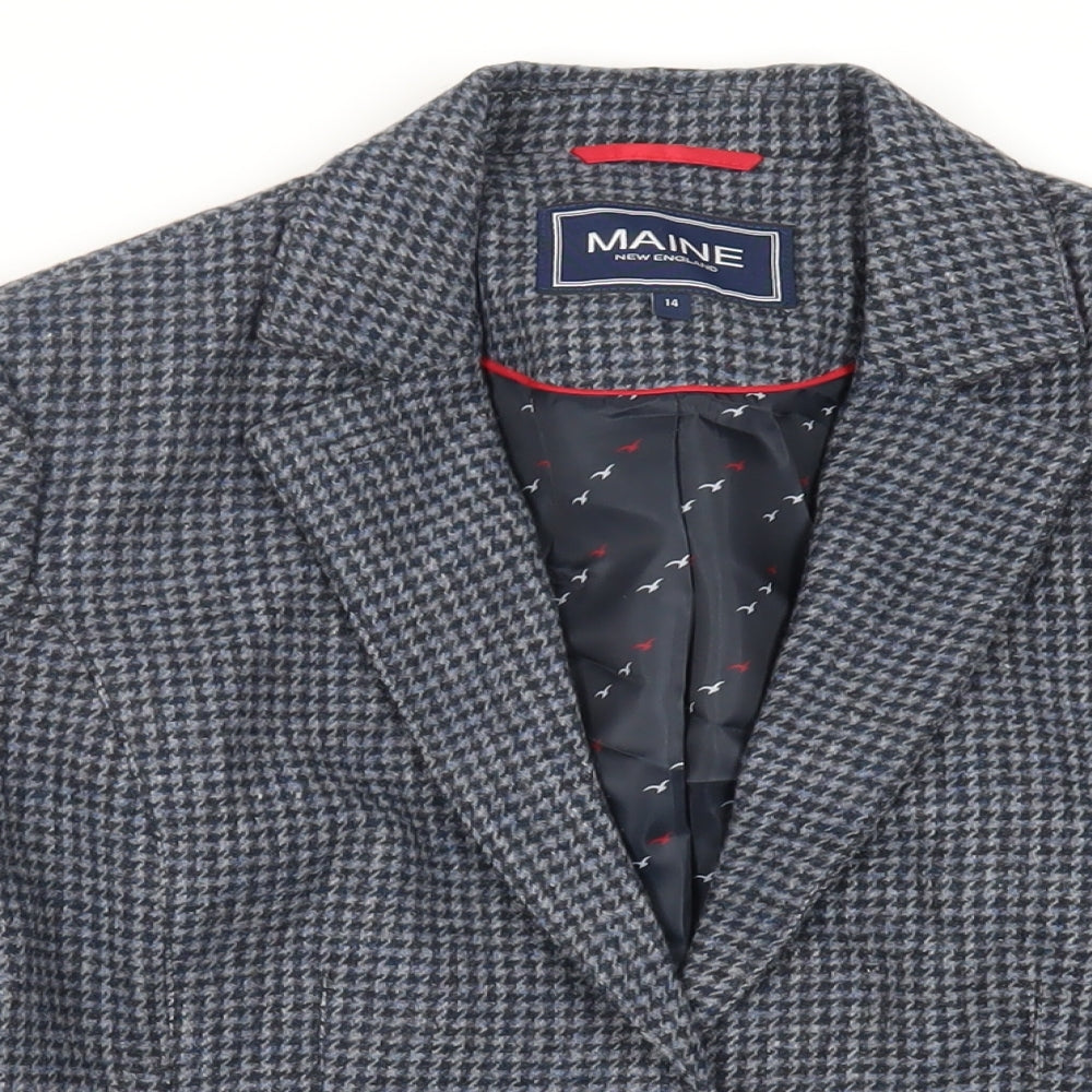 Maine New England Womens Blue Geometric Jacket Blazer Size 14 Button