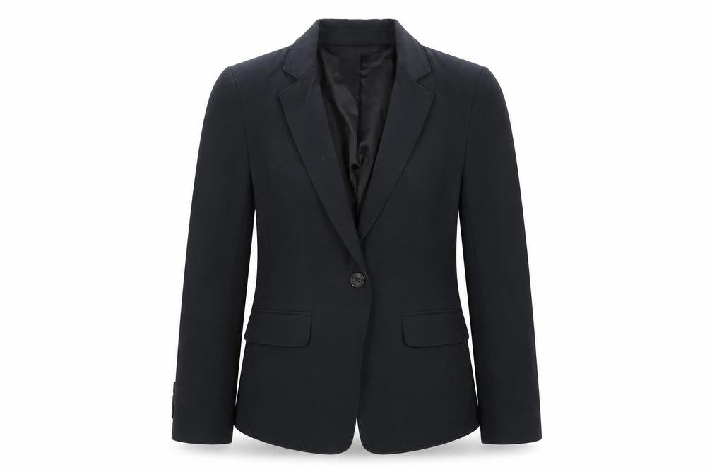 Front view of Marks & Spencer women’s black jacket blazer, size UK 12, button