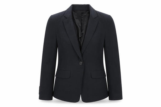 Front view of Marks & Spencer women’s black jacket blazer, size UK 12, button