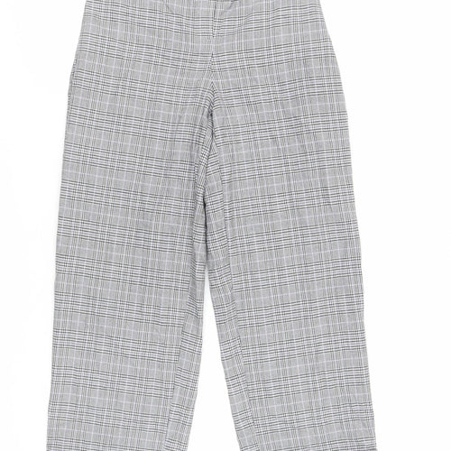 NEXT Womens Grey Plaid Polyester Trousers Size 8 L25 in Regular - Short Length