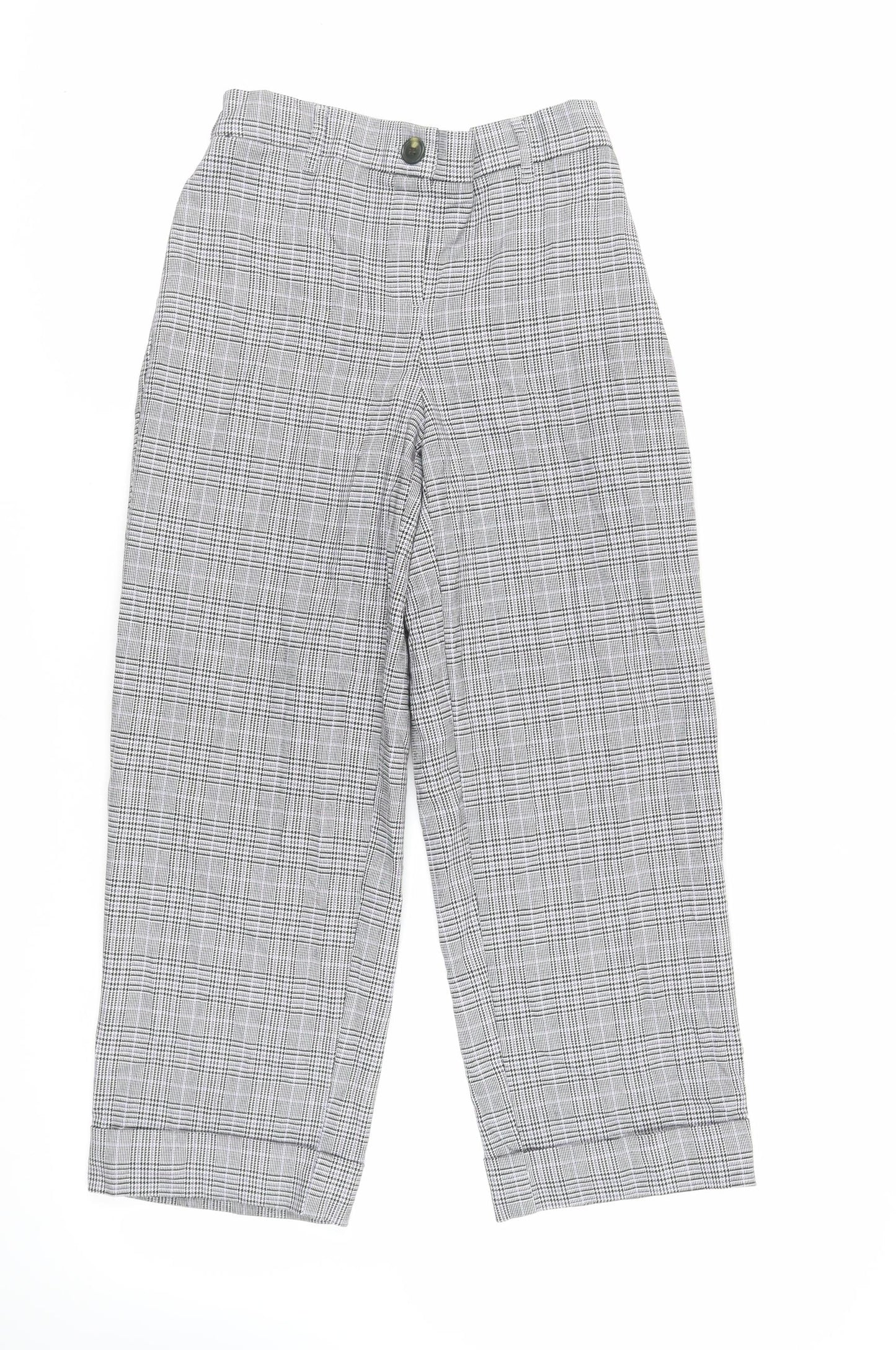 NEXT Womens Grey Plaid Polyester Trousers Size 8 L25 in Regular - Short Length