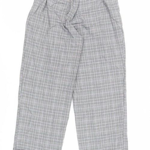 NEXT Womens Grey Plaid Polyester Trousers Size 8 L25 in Regular - Short Length