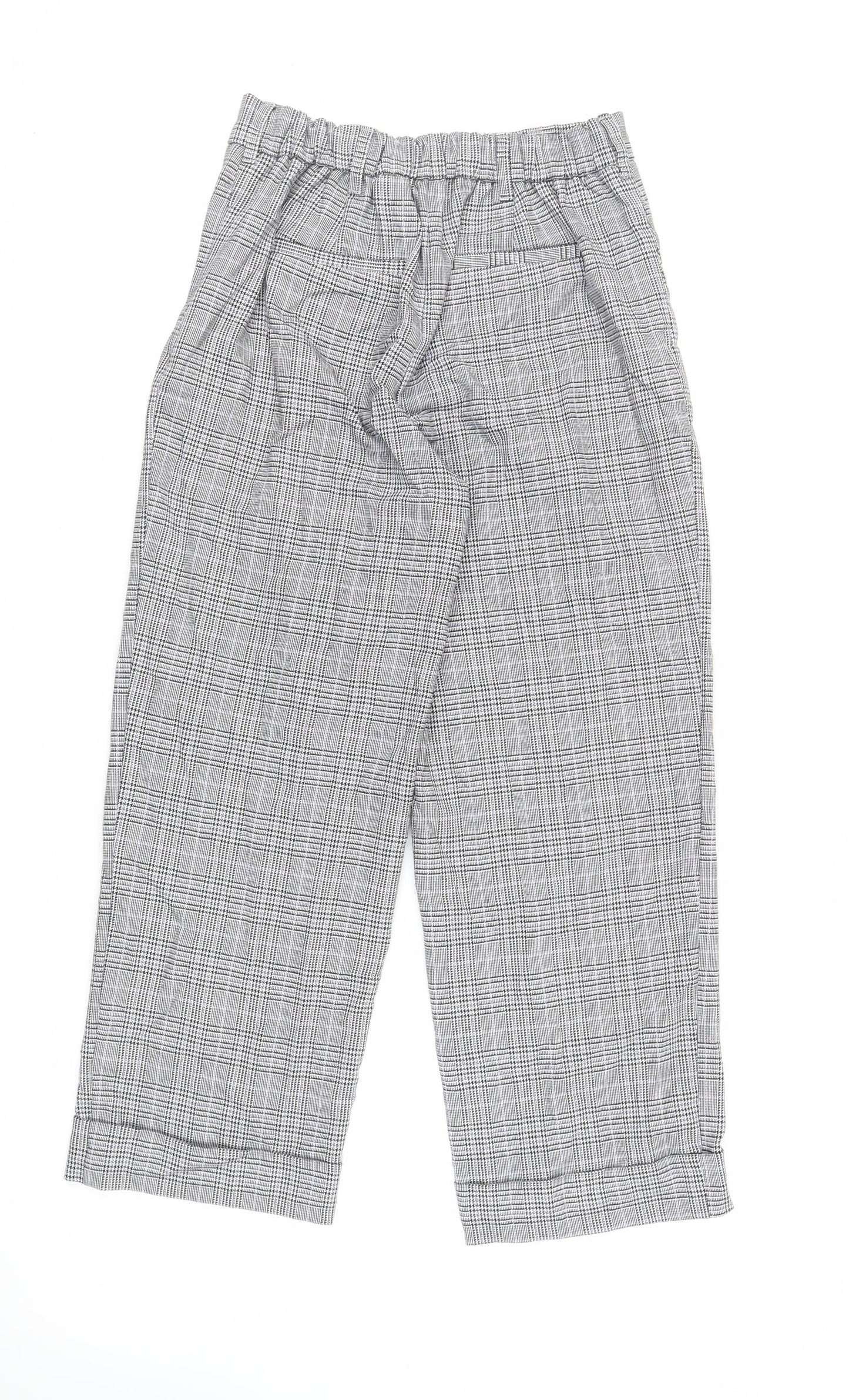 NEXT Womens Grey Plaid Polyester Trousers Size 8 L25 in Regular - Short Length