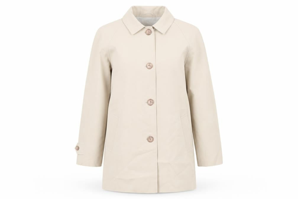 Front view of Lady Line London women’s beige jacket, size UK 10, button