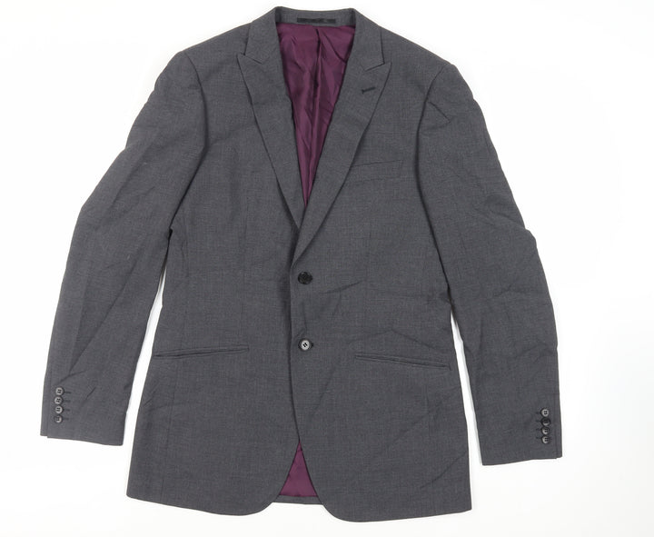 Autograph Mens Grey Geometric Polyester Jacket Suit Jacket Size 38 Regular