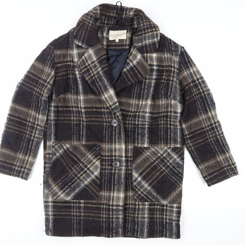 Indigo Womens Blue Plaid Overcoat Coat Size 10 Button
