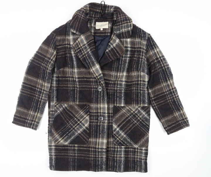 Indigo Womens Blue Plaid Overcoat Coat Size 10 Button