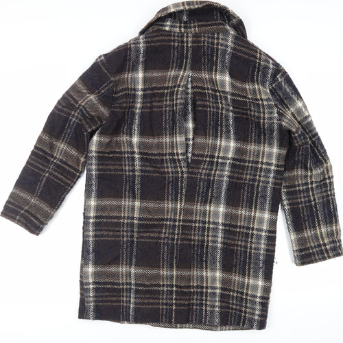 Indigo Womens Blue Plaid Overcoat Coat Size 10 Button