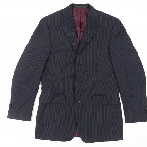 Greenwoods Mens Blue Striped Polyester Jacket Suit Jacket Size 36 Regular