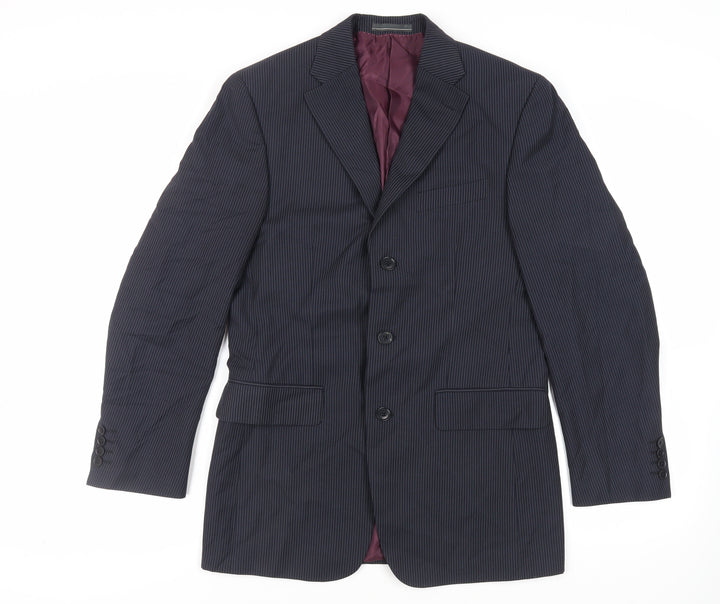 Greenwoods Mens Blue Striped Polyester Jacket Suit Jacket Size 36 Regular