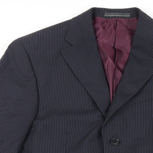 Greenwoods Mens Blue Striped Polyester Jacket Suit Jacket Size 36 Regular