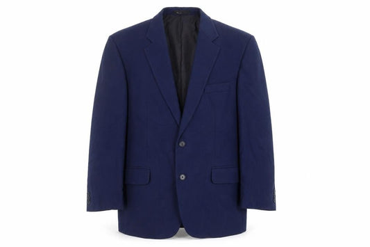 Front view of BHS men’s blue wool jacket blazer, size 44, regular