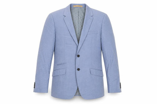Front view of Burton men’s blue polyester jacket suit jacket, size 40, regular