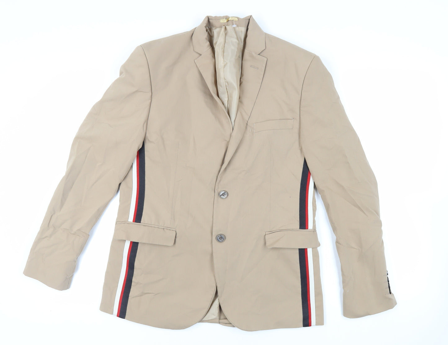 Boohoo Man Mens Beige Jacket Blazer Size 40 Button - Side Stripe Detail